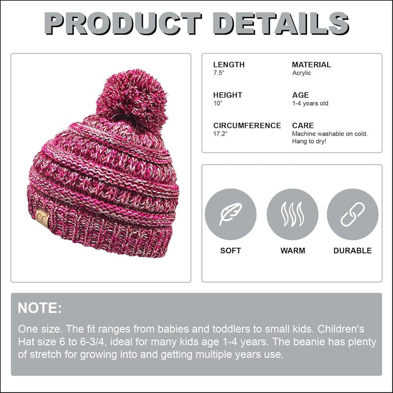 Funky Junque Toddler Pom Beanie – Kids Winter Hat for Ages 1–4, Baby Boy & Girl Knit Beanies, Warm Cozy Knit Snow Hats - Image 2